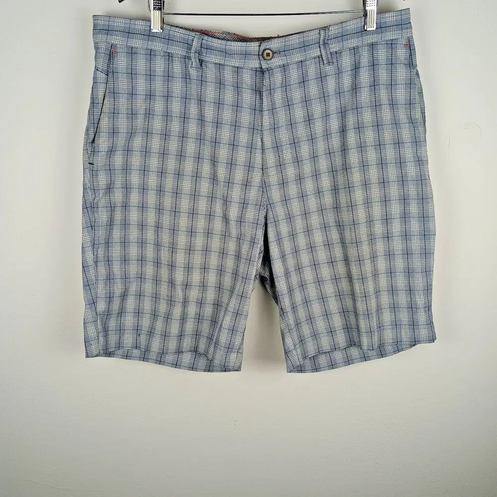 Tommy Bahama Paradise Tech Men 38x10 Inch Gray Plaid Shorts Stretch Nylon Blend